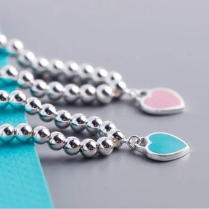 New - 925 Beaded Real Silver Red Bracelet